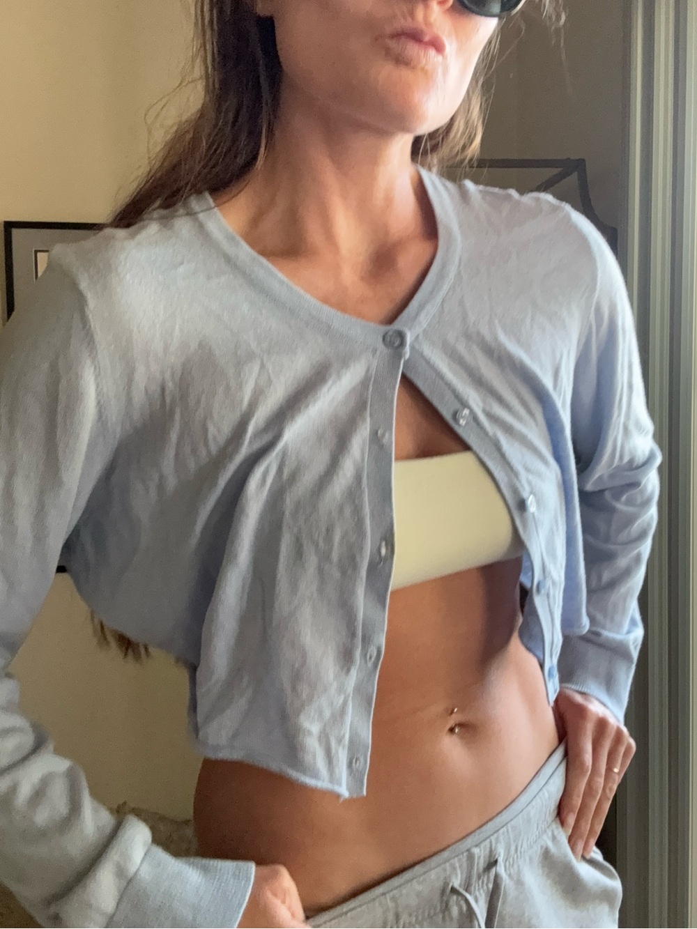 Urban Outfitters Light Blue Cropped Button-Front Cardigan
